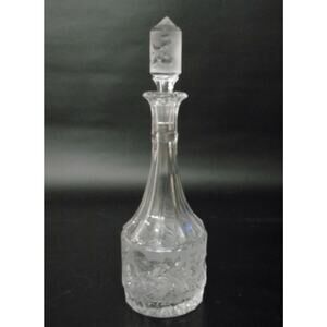 Glass Decanter Bottle & Stopper Orchid Flower Design 15" Wine Liquor Bottle Vtg